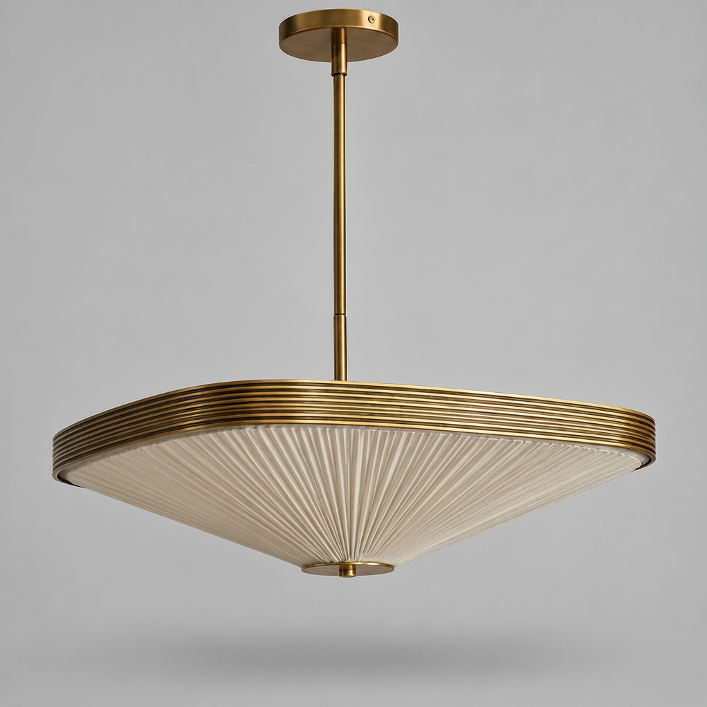 PLEATED FABRIC & AGED BRASS CHANDELIER | CLFAB50
