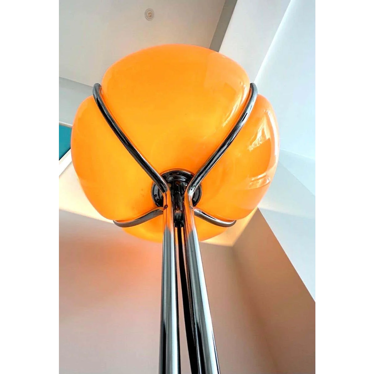 Quadrifoglio Floor Lamp Table Orange Glass Lampshade for Living Room