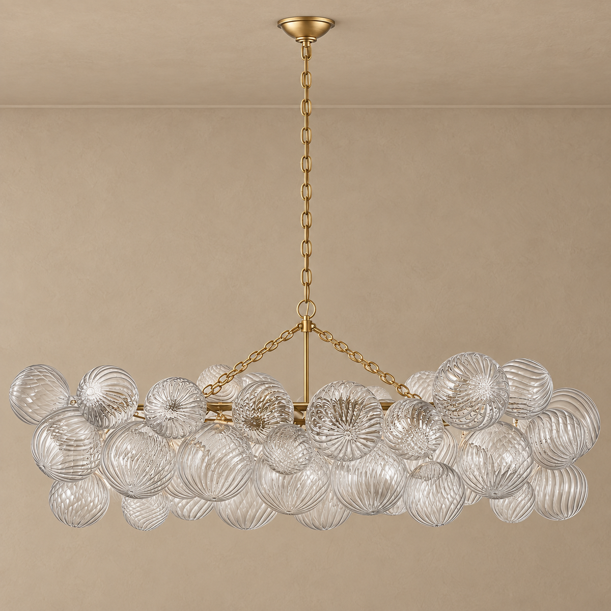 Ribbed Glass Oval Cluster Chandelier Brass | Custom Chain Length Dimmable Option Dining Table Casalola Lights Luxury
