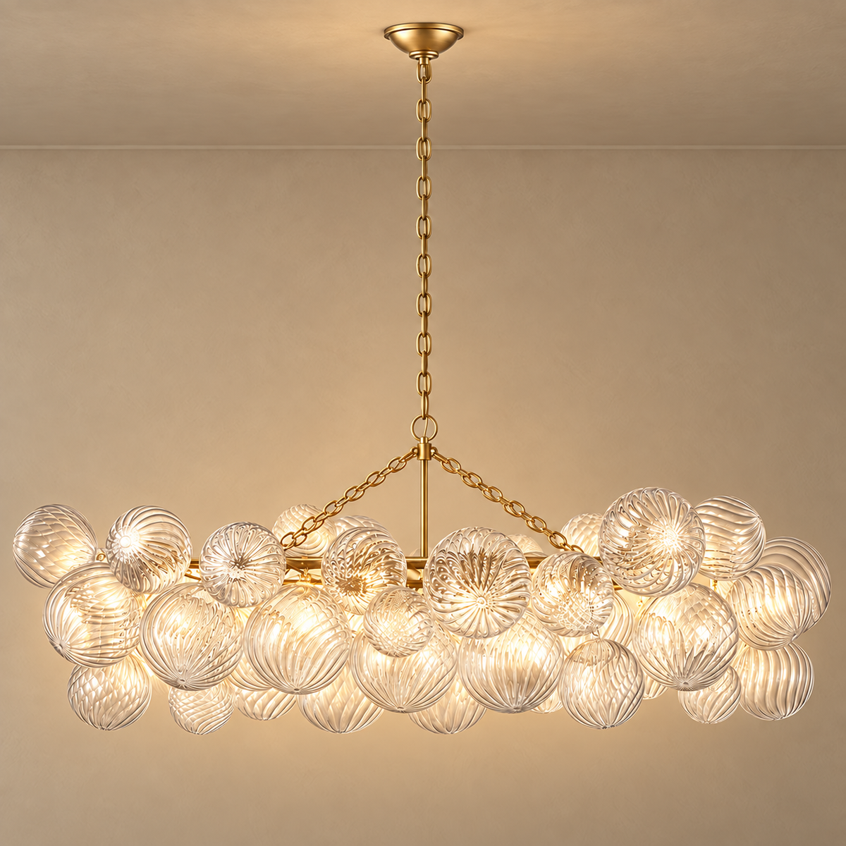 Ribbed Glass Oval Cluster Chandelier Brass | Custom Chain Length Dimmable Option Dining Table Casalola Lights Luxury