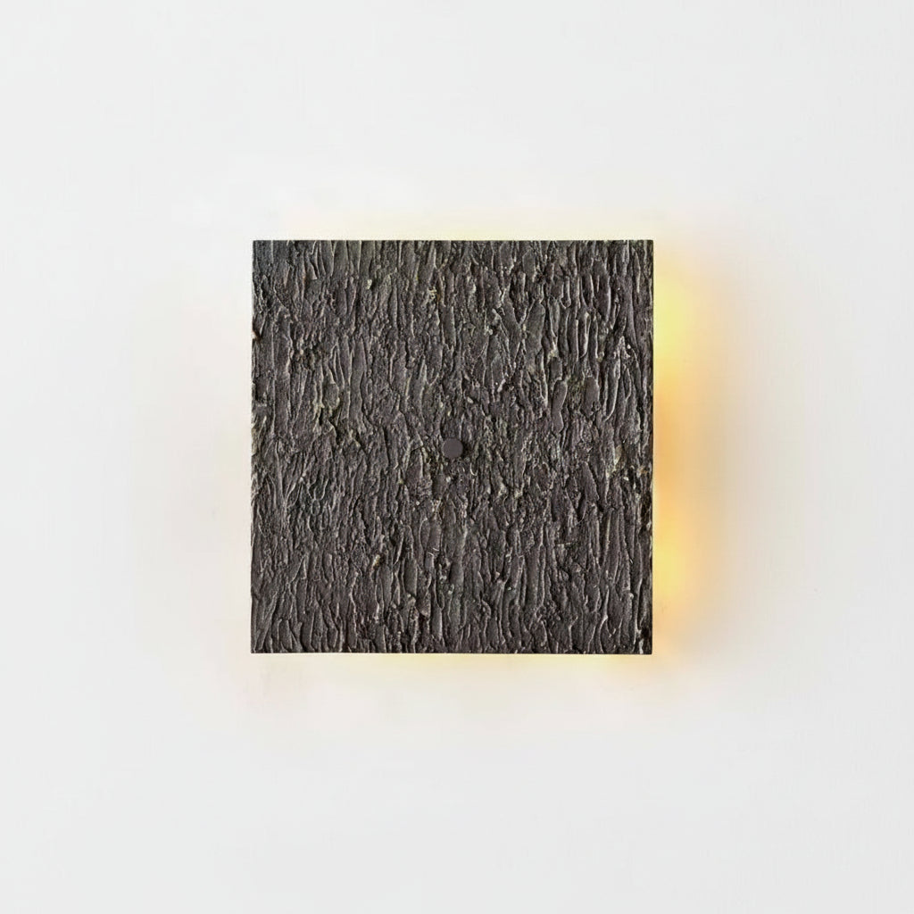 Solid Copper Brutalist Wall Sconce | 30cm Square Cast Panel | Wabi-sabi Bark Texture | Hallway Accent Light | Casalola