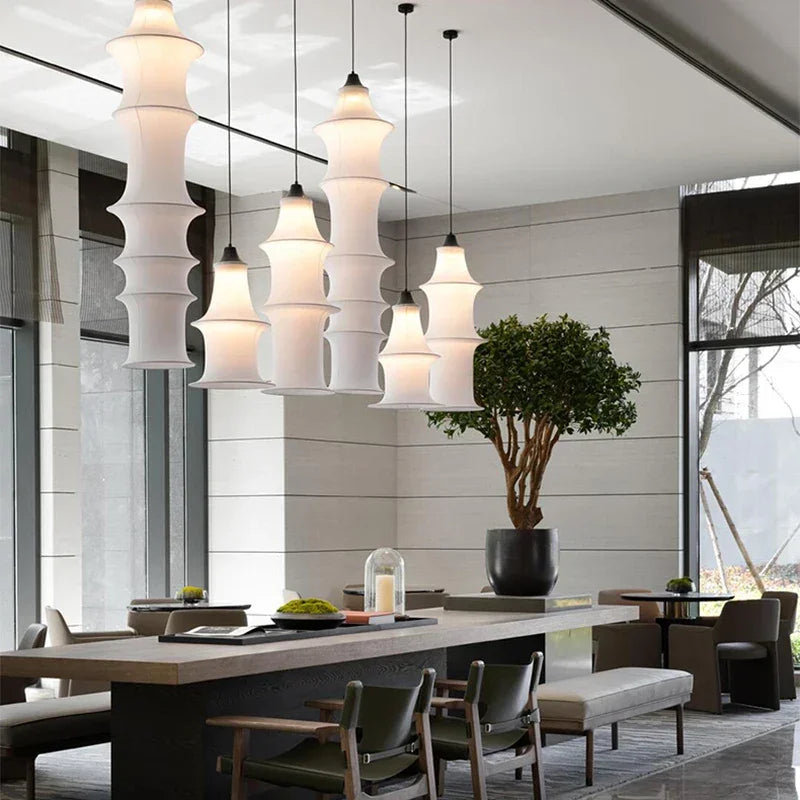 Modern Minimalism White Real Silk Pendant Light Hanging Ceiling Lights for Living Room Dining or Bedroom