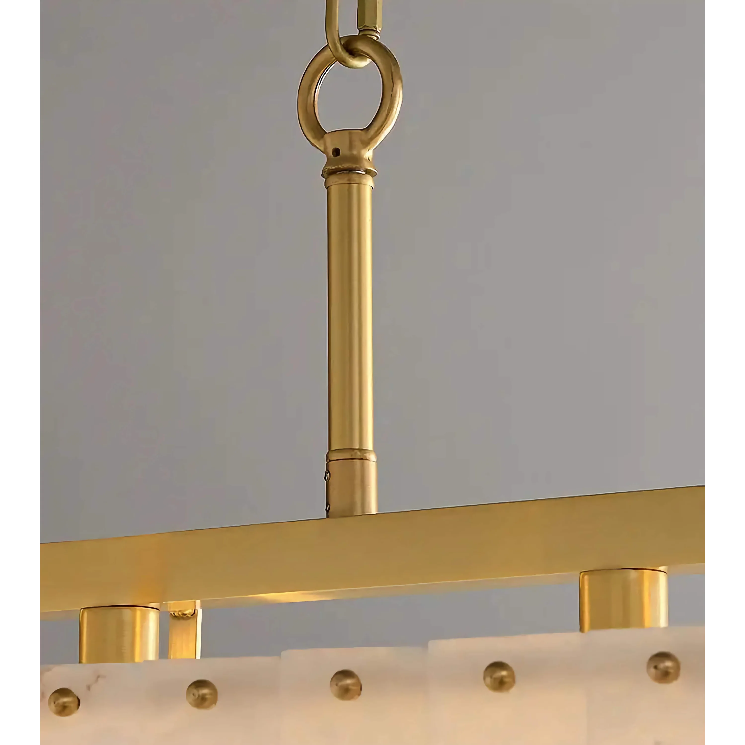 Rectangular Alabaster Island Chandelier | Brushed Brass Kitchen Suspension