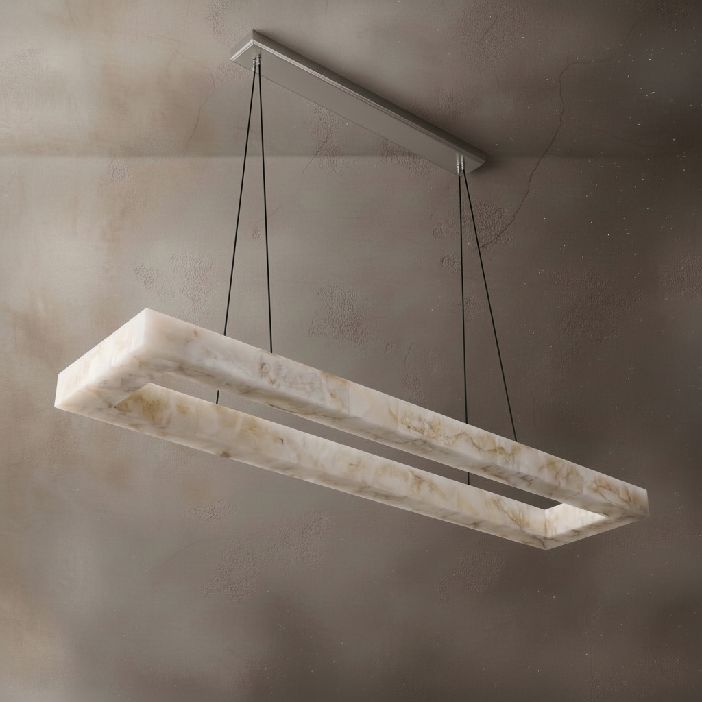 Alabaster Linear Chandelier | Rectangular Ip65 Stone Modern Minimalist Dining & Kitchen Island Casalolalights Luxury