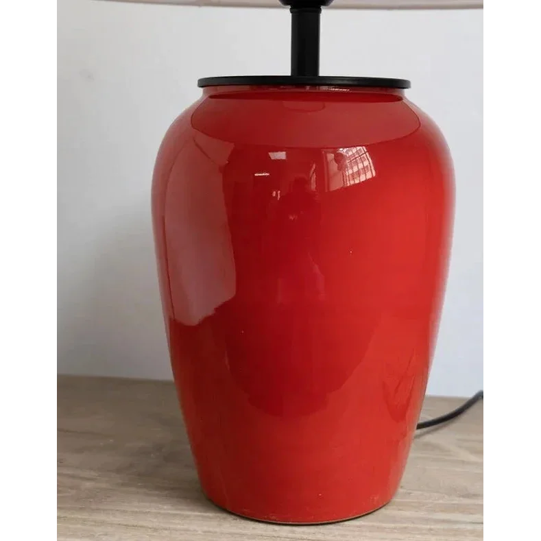 Red Ceramic Table Lamp | Bold Glazed Stoneware with Fabric Shade Living Room Foyer & Bedroom Casalolalights Luxury