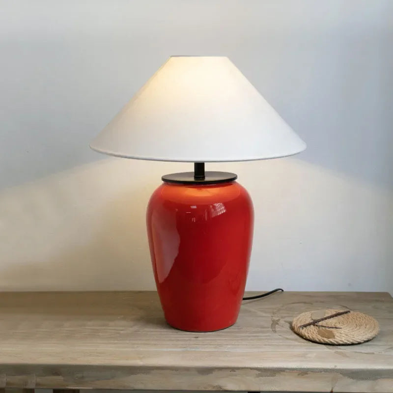 Red Ceramic Table Lamp | Bold Glazed Stoneware with Fabric Shade Living Room Foyer & Bedroom Casalolalights Luxury