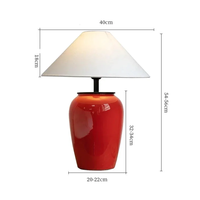 Red Ceramic Table Lamp | Bold Glazed Stoneware with Fabric Shade Living Room Foyer & Bedroom Casalolalights Luxury