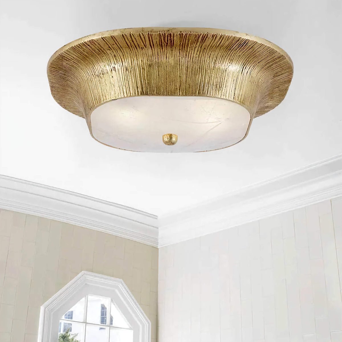 Resin Flush Mount Ceiling Light | Textured Gold Low-profile Modern Transitional Bedroom & Hallway Casalolalights Luxury