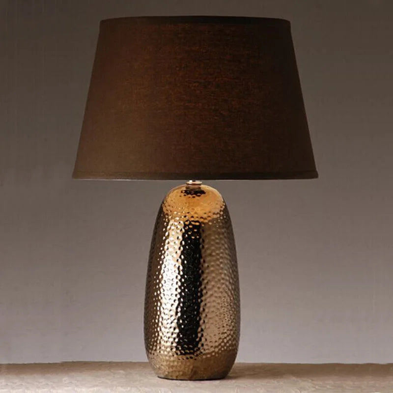 Ceramic Table Lamp | Metal Glazed Brown | Hollywood Regency | Art Deco Lighting