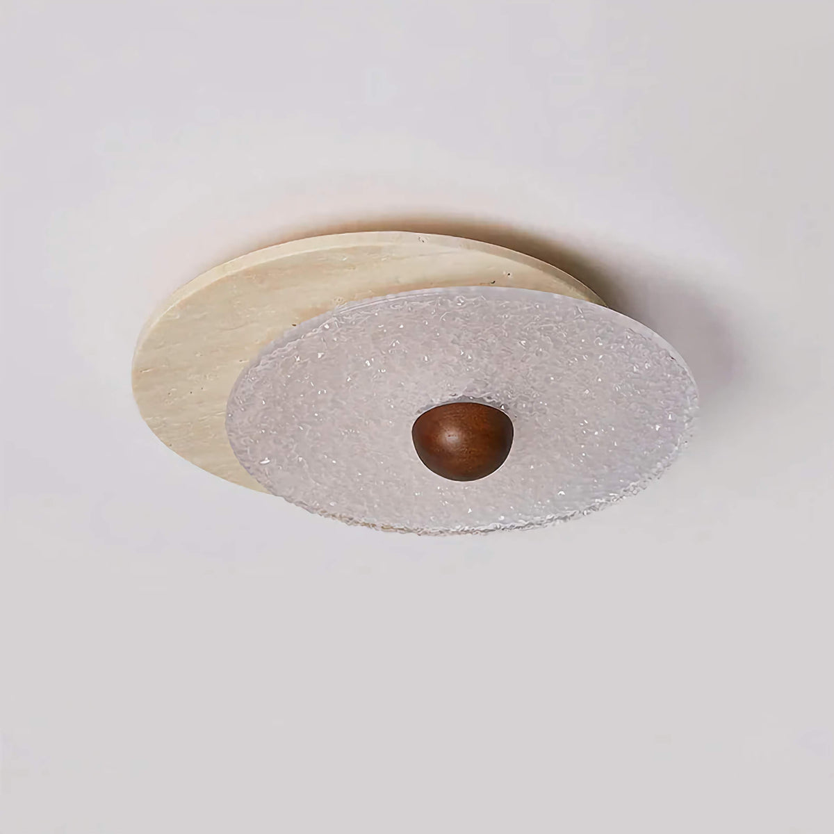 Textured Glass Flush Mount | Wood & Travertine Corridor Ceiling Light 33cm Retro Rustic Hallway Casalolalights Luxury