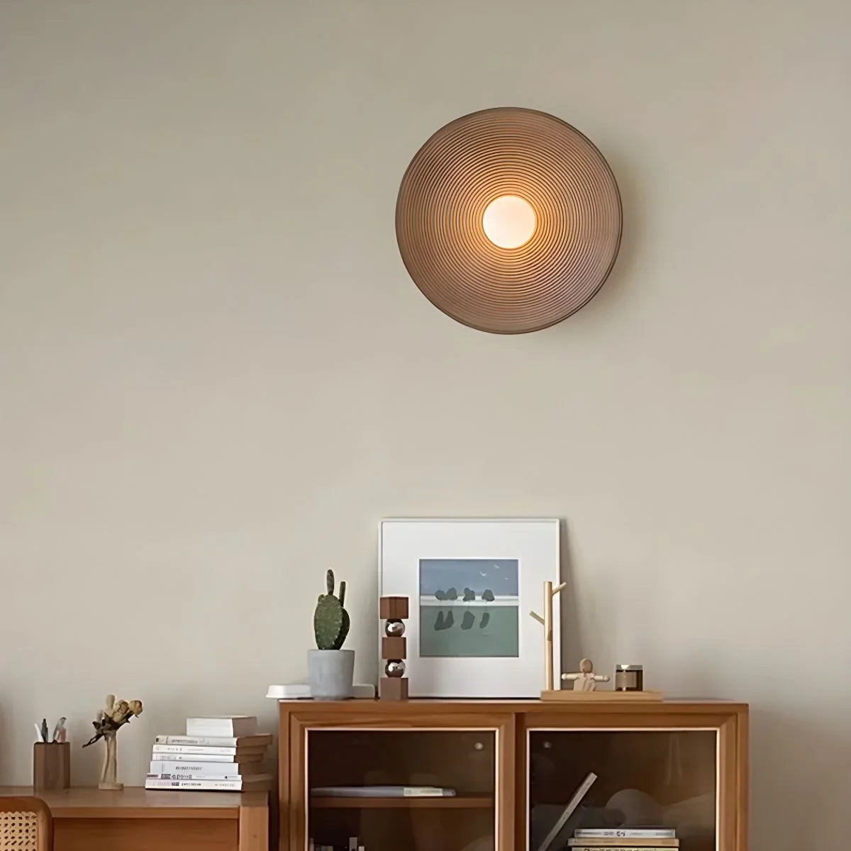 Wabi-sabi wall light on a staircase