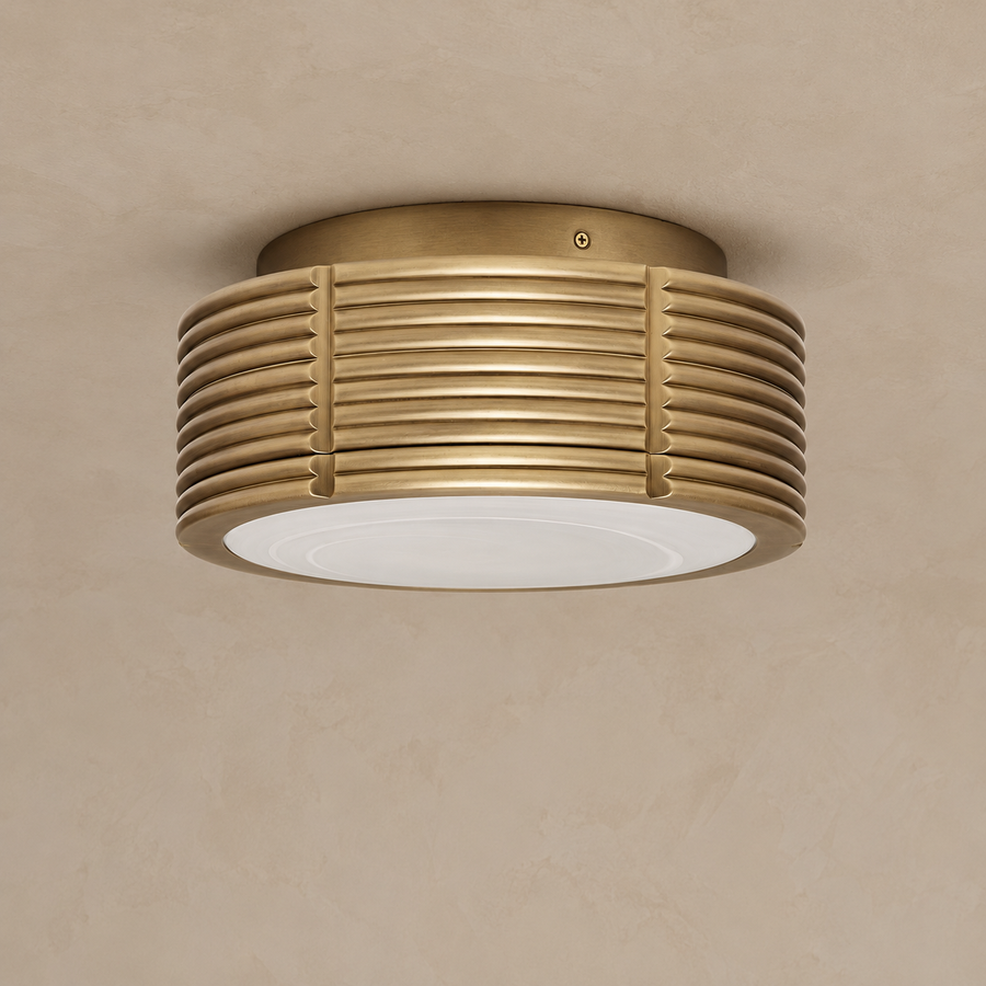 Ribbed Brass Drum Flush Mount