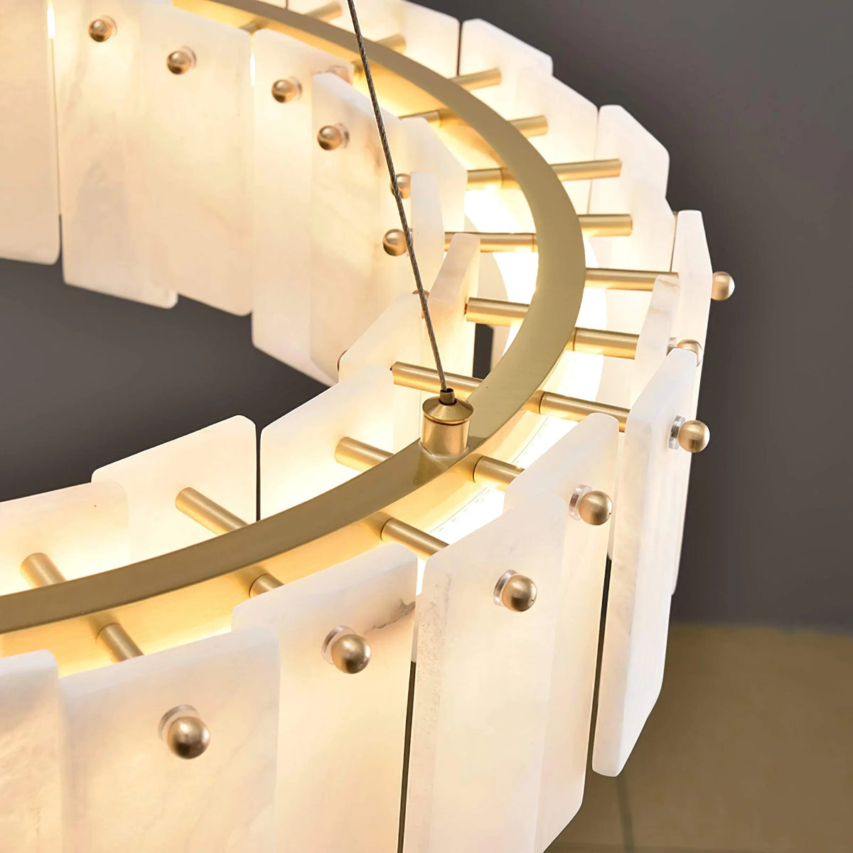 Round Alabaster & Brass Ring Chandelier | 45cm to 100cm Stone-panel Halo Modern Minimalist Casalolalights Luxury Lamps