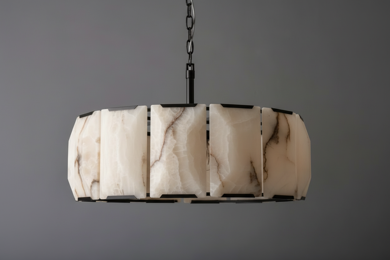 ROUND ALABASTER HALO BLACK CHANDELIER | CLPOR022B