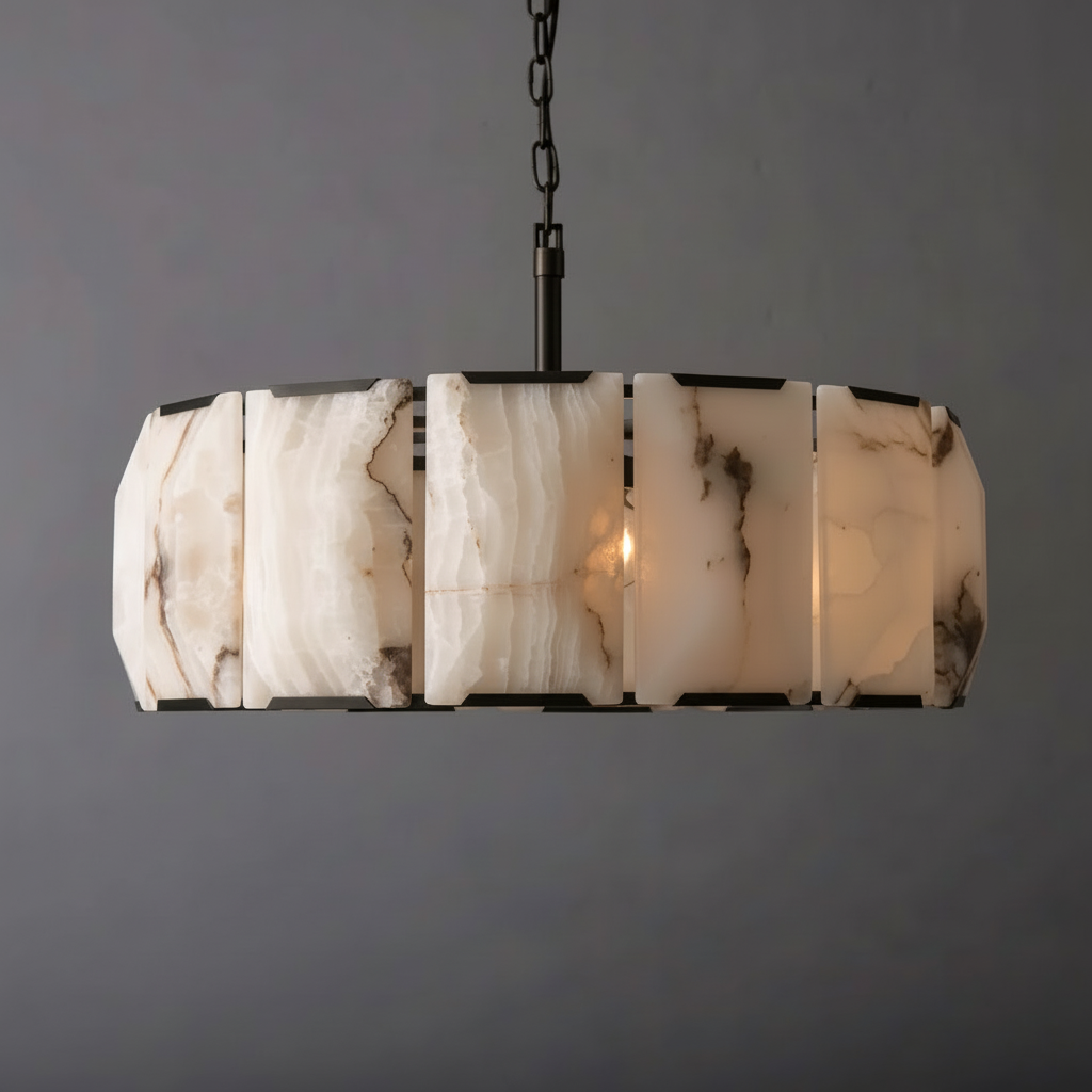 ROUND ALABASTER HALO BLACK CHANDELIER | CLPOR022B