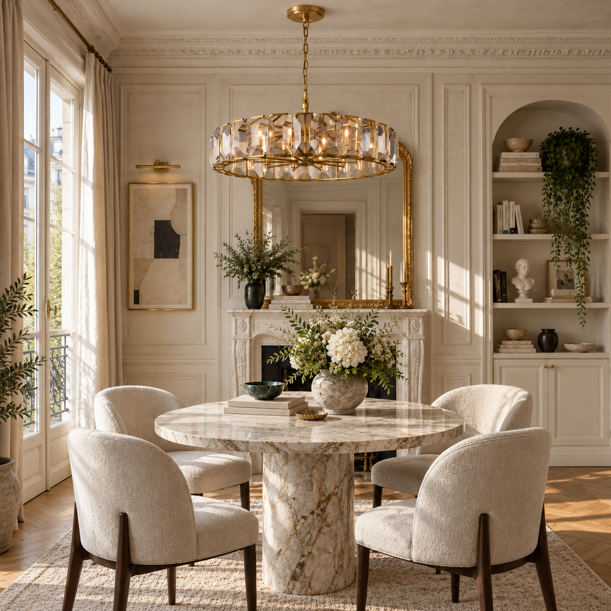 Crystal Halo Drum Chandelier Gold or Black | Shallow for a Bedroom Entry Custom Chain Drop Casalola Lights Luxury Lamps