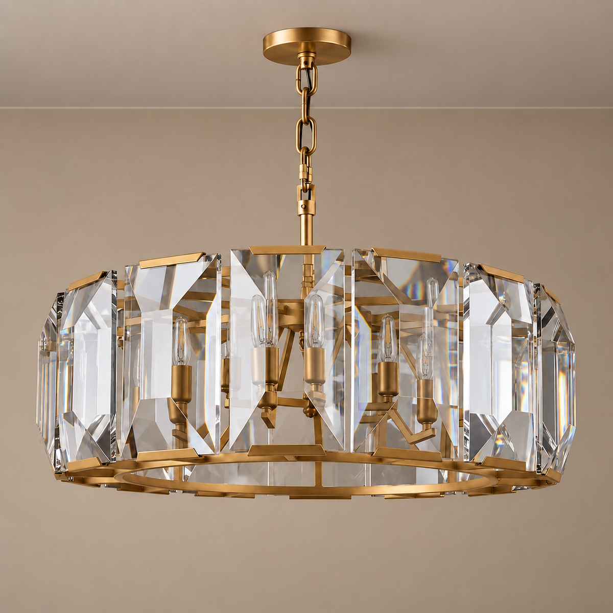 Crystal Halo Drum Chandelier Gold or Black | Shallow for a Bedroom Entry Custom Chain Drop Casalola Lights Luxury Lamps