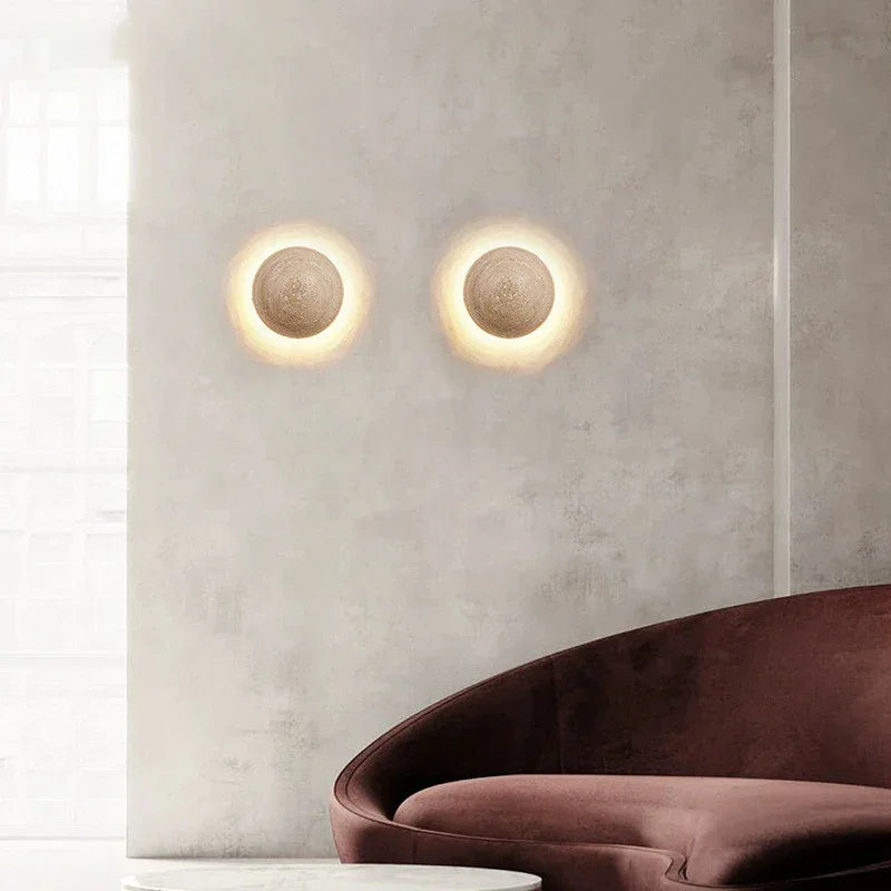 Decorative Wall Sconces with Pull Chain Japandi Lamps Round Natural Marble