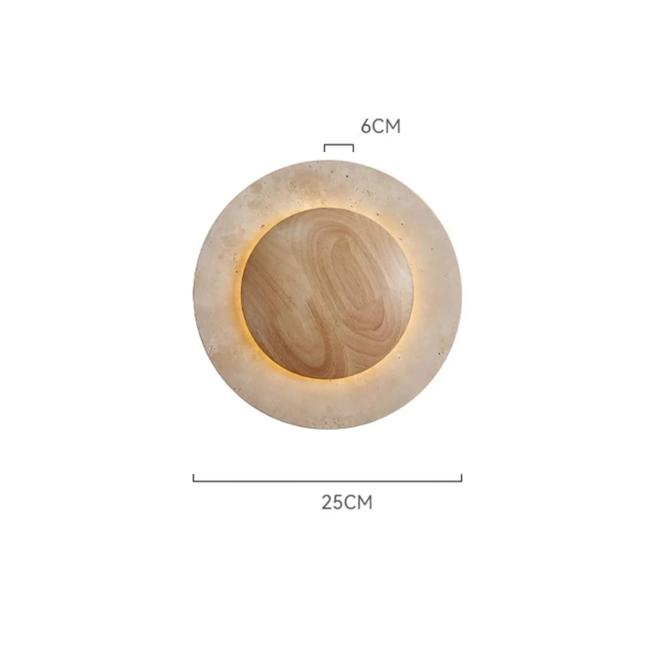Minimalist Round Travertine and Wood Wall Lamp 25cm Diameter Warm Led Lighting