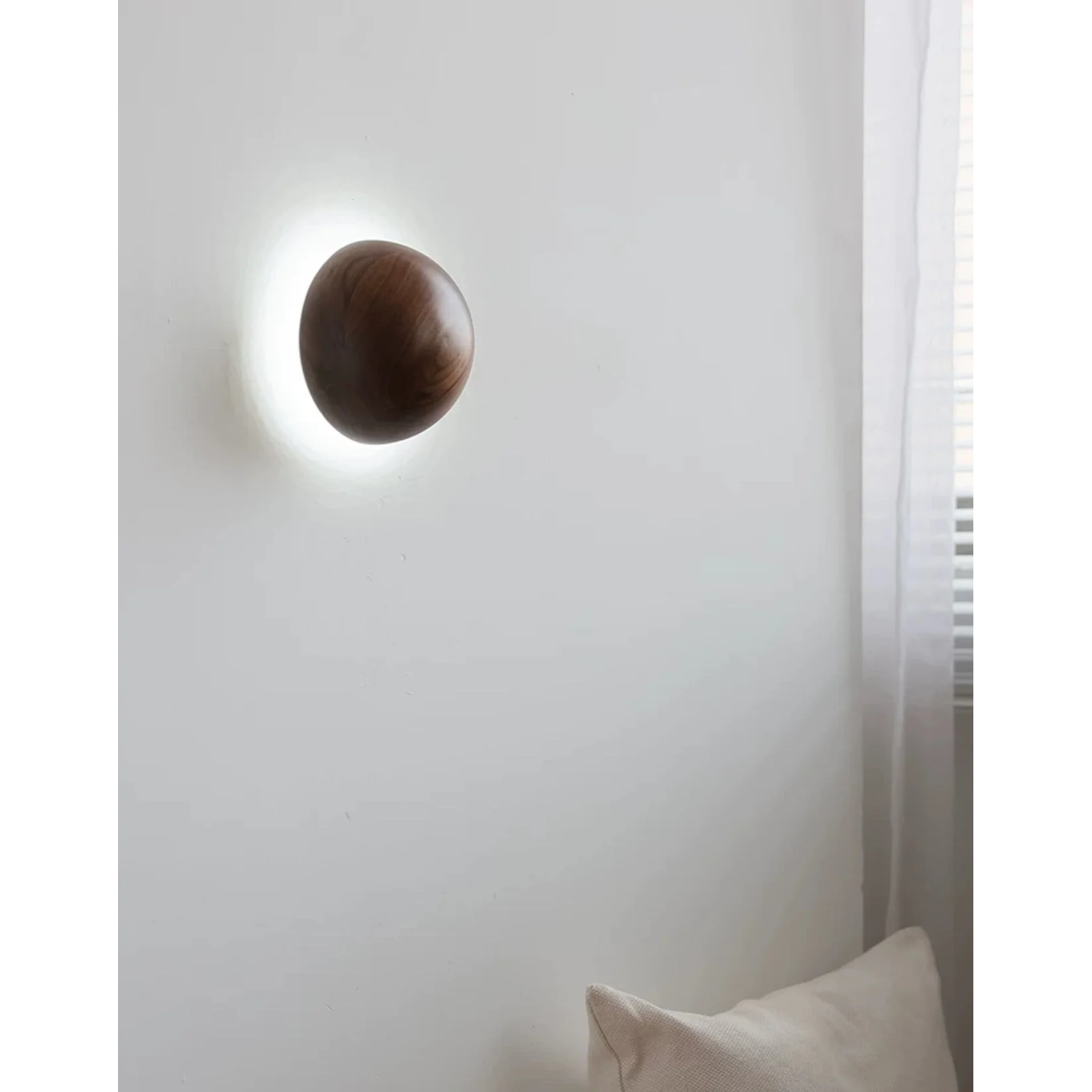 Round Walnut Dome Wall Lamp 15 Cm Diameter Japandi Style
