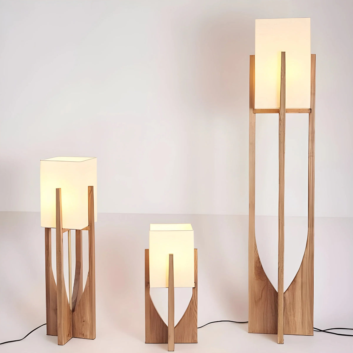 Wood Floor Lamp Parchment Shade | 52 to 145cm Walnut or Ash E26/e27 Dimmable Option Japandi Casalola Lights Luxury