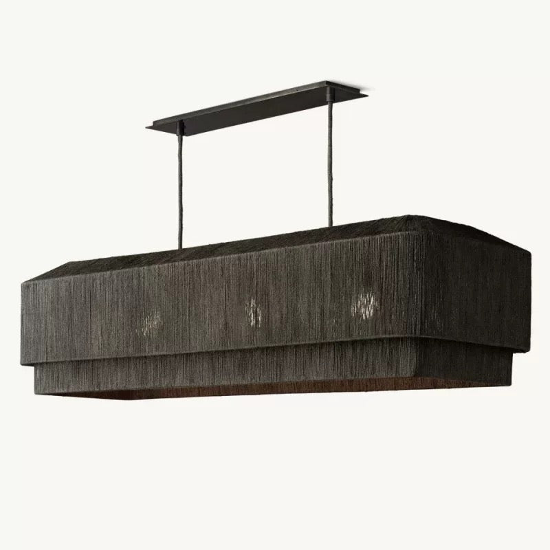 Linear Rattan Chandelier | Japandi & Wabi-sabi Dining Light | Hand-woven Black | Solid Brass Canopy | Casalola