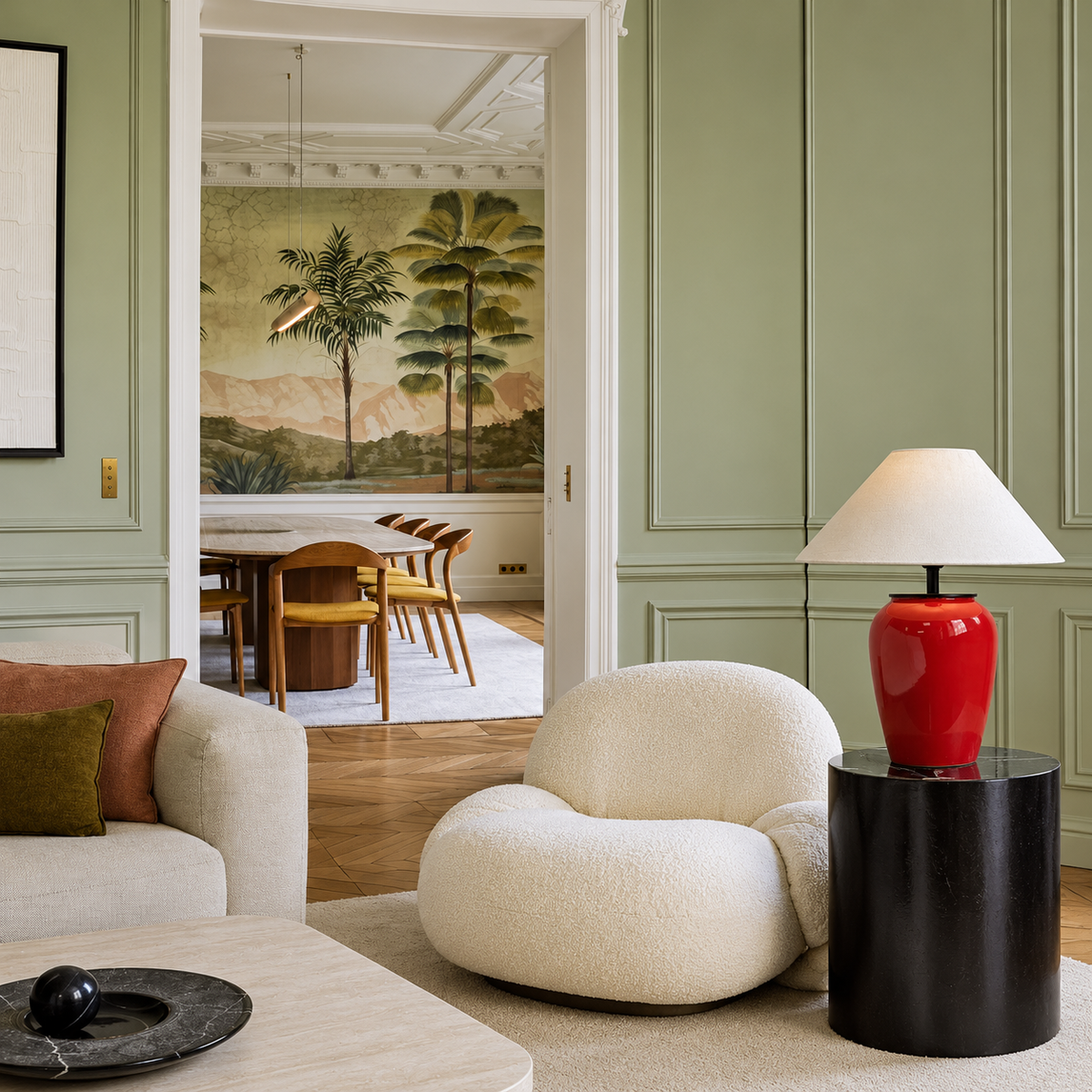 Salmeri red ceramic table lamp on a living room side table