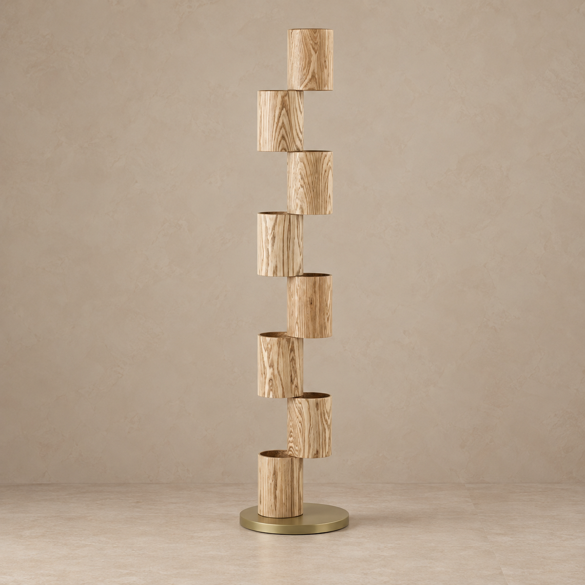 Scala CLFDX025 eight-step floor lamp in natural ash, switched off.