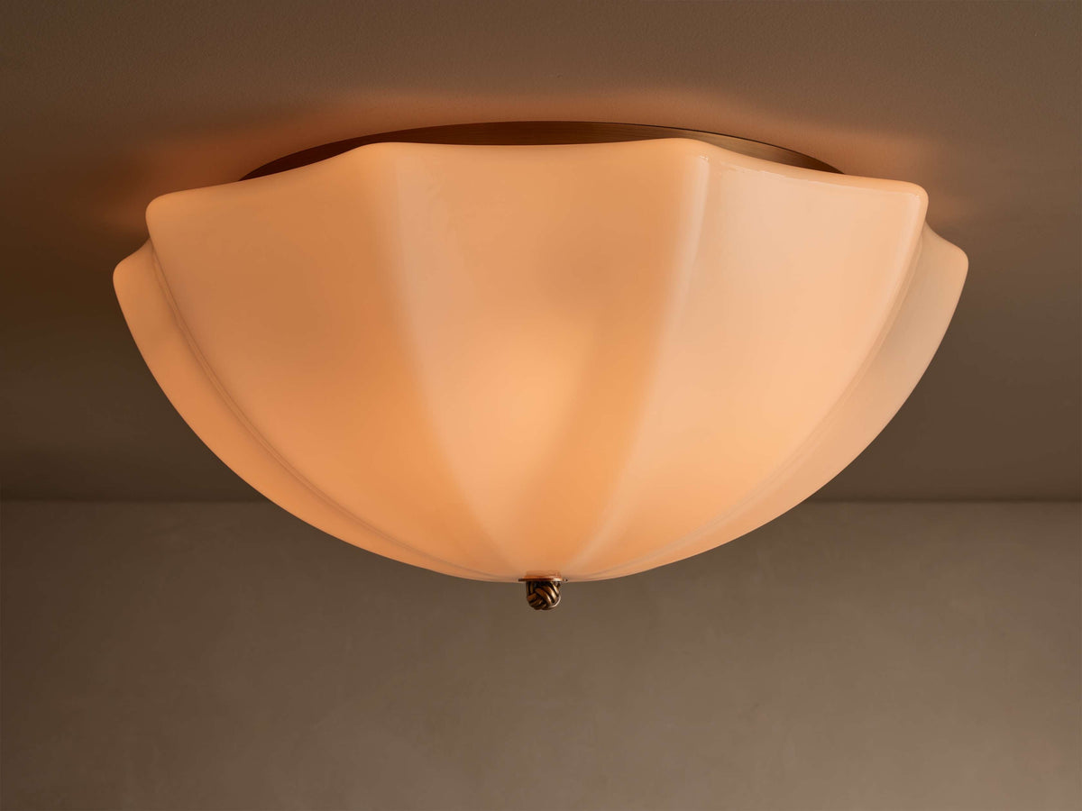 Milk Glass Flush Mount Ceiling Light for Bedroom & Hallway | Scalloped Shade 15 or 23 Inch Brass Knot Casalola Lights