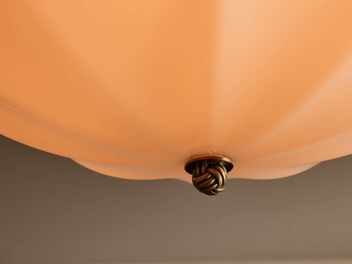 Milk Glass Flush Mount Ceiling Light for Bedroom & Hallway | Scalloped Shade 15 or 23 Inch Brass Knot Casalola Lights