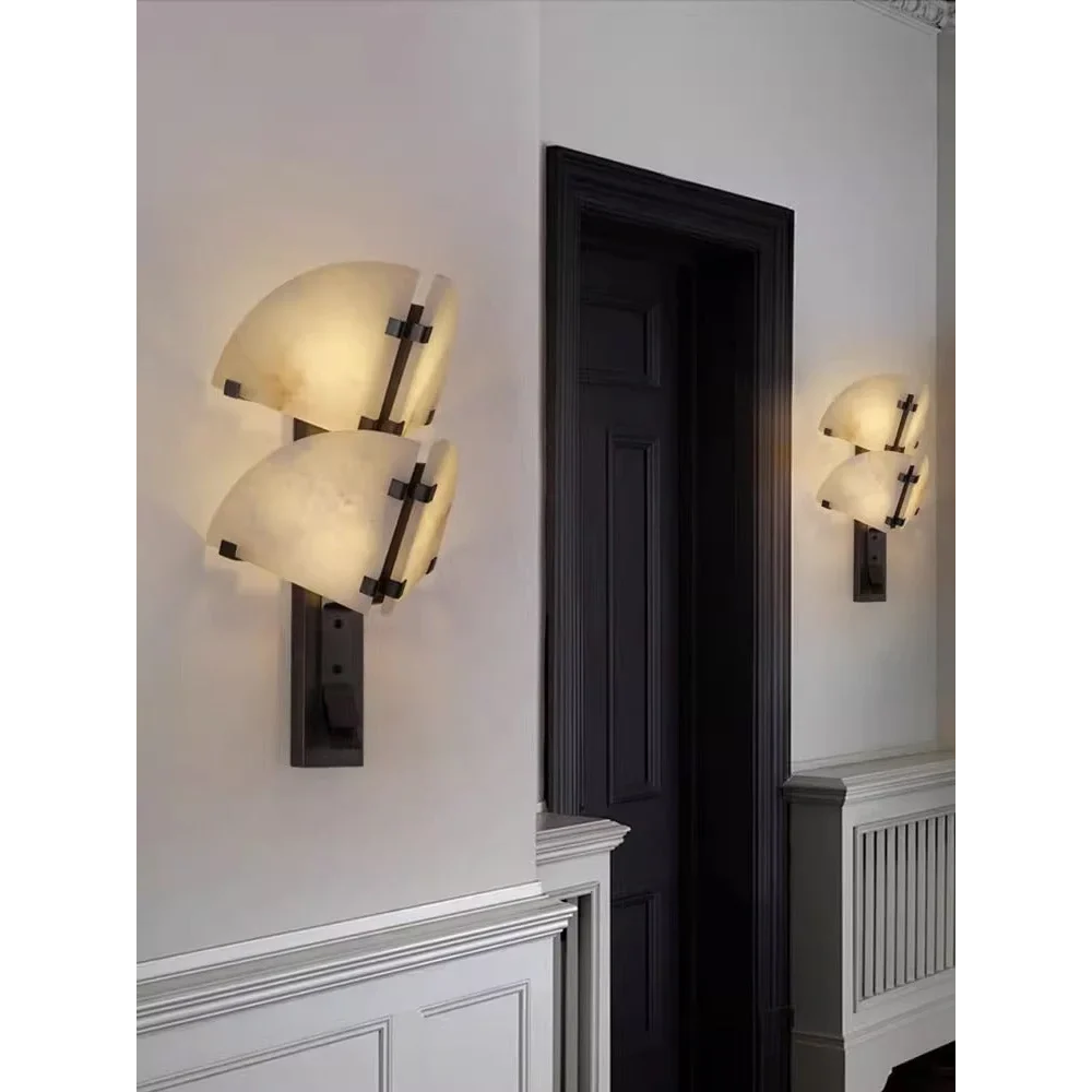 Alabaster Wall Sconce | Sculptural Hand-cut Stone & Dark-metal Single or Double Hallway Casalolalights Luxury Lamps