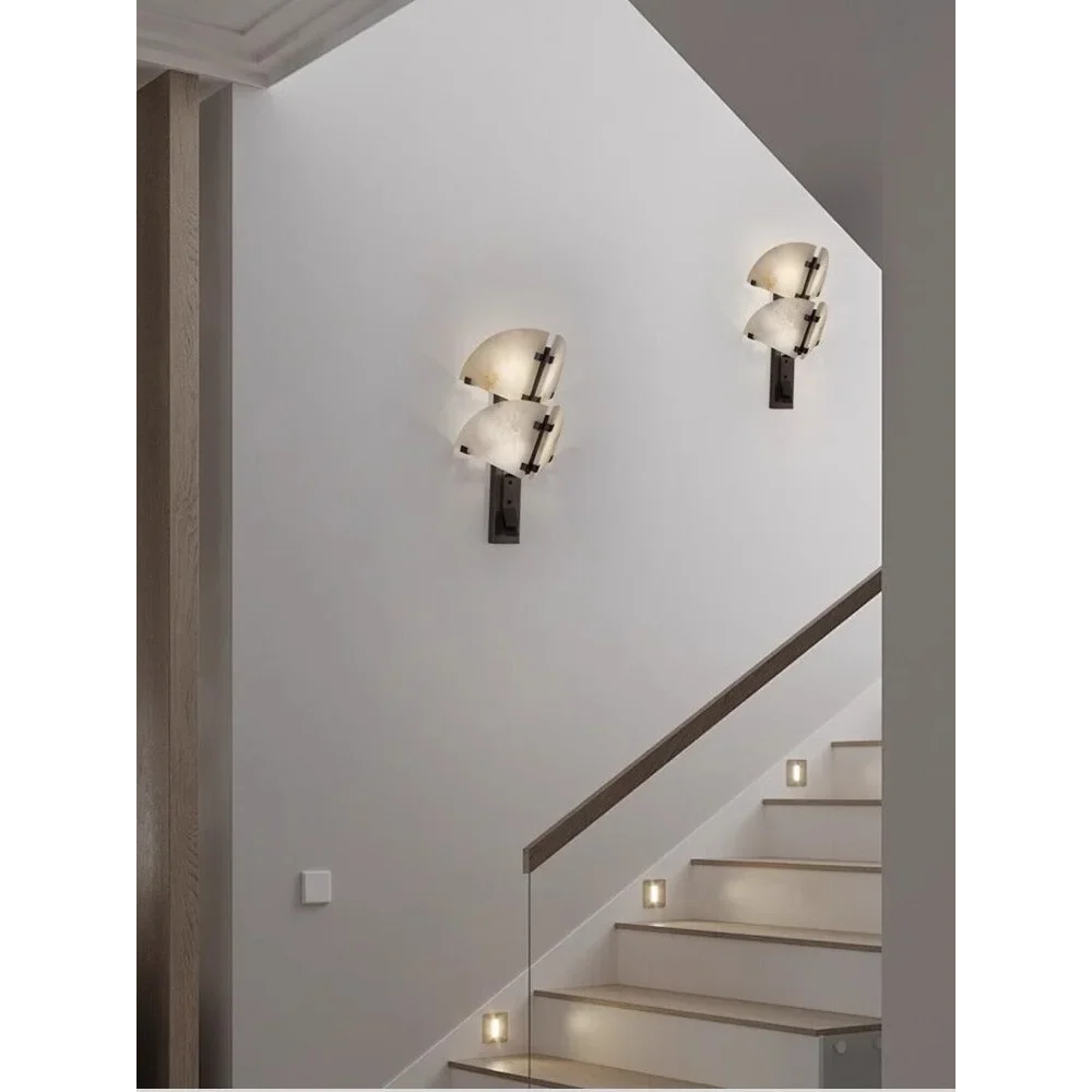 Alabaster Wall Sconce | Sculptural Hand-cut Stone & Dark-metal Single or Double Hallway Casalolalights Luxury Lamps