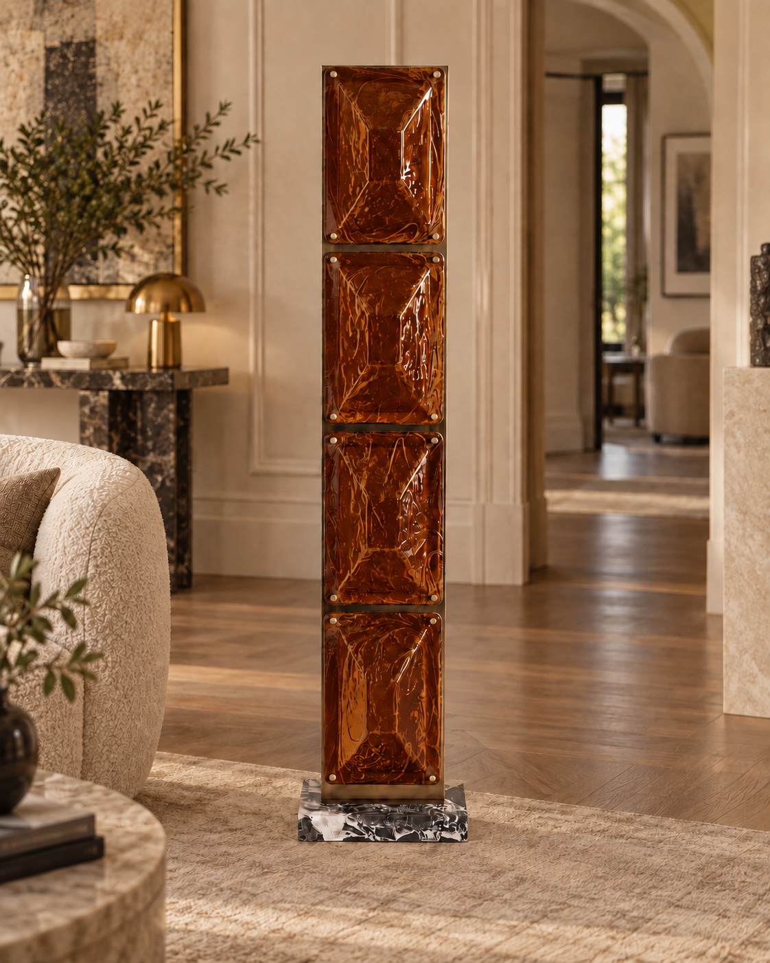 Art Deco Floor Lamp - Amber Tapered Glass & Brass | Modern Living Room Lighting Casalolalights Luxury Lamps