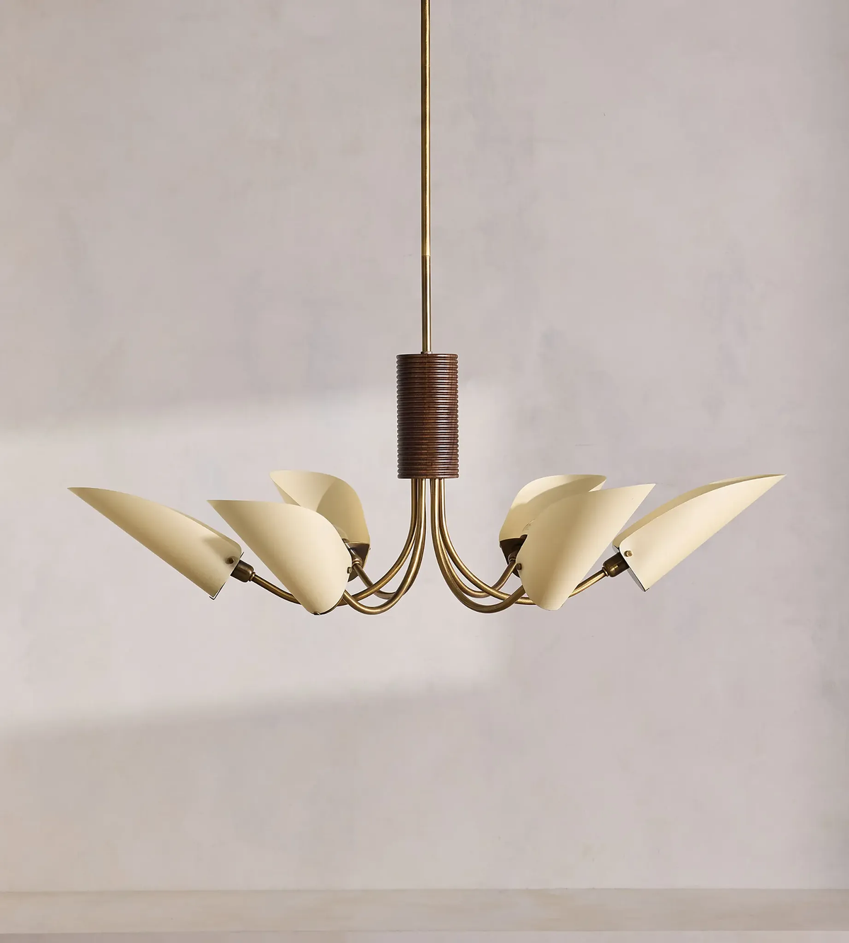 Mid-century Chandelier - Brass & Cream Fabric Shades | Modern Dining Room Lighting Casalolalights Luxury Lamps