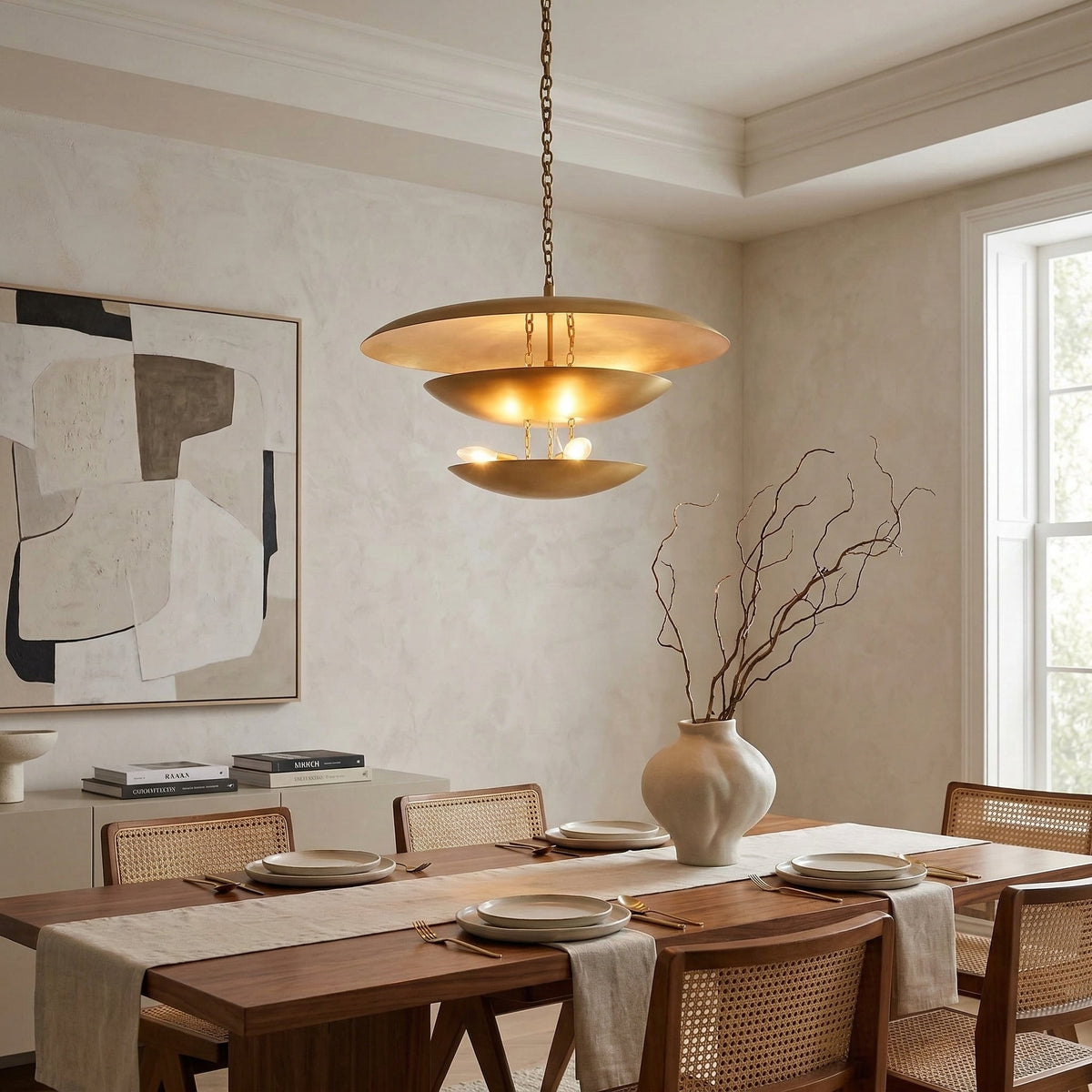 Brass & Copper Tiered Pendant | Hand-spun Three-tier Sculptural Mid-century Modern Dining Casalolalights Luxury Lamps
