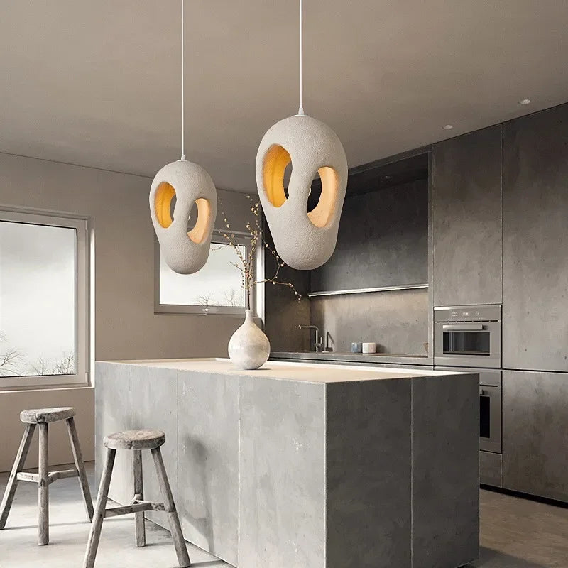 Resin Pendant Light | Sculptural Japandi Hanging Lamp, Minimalist