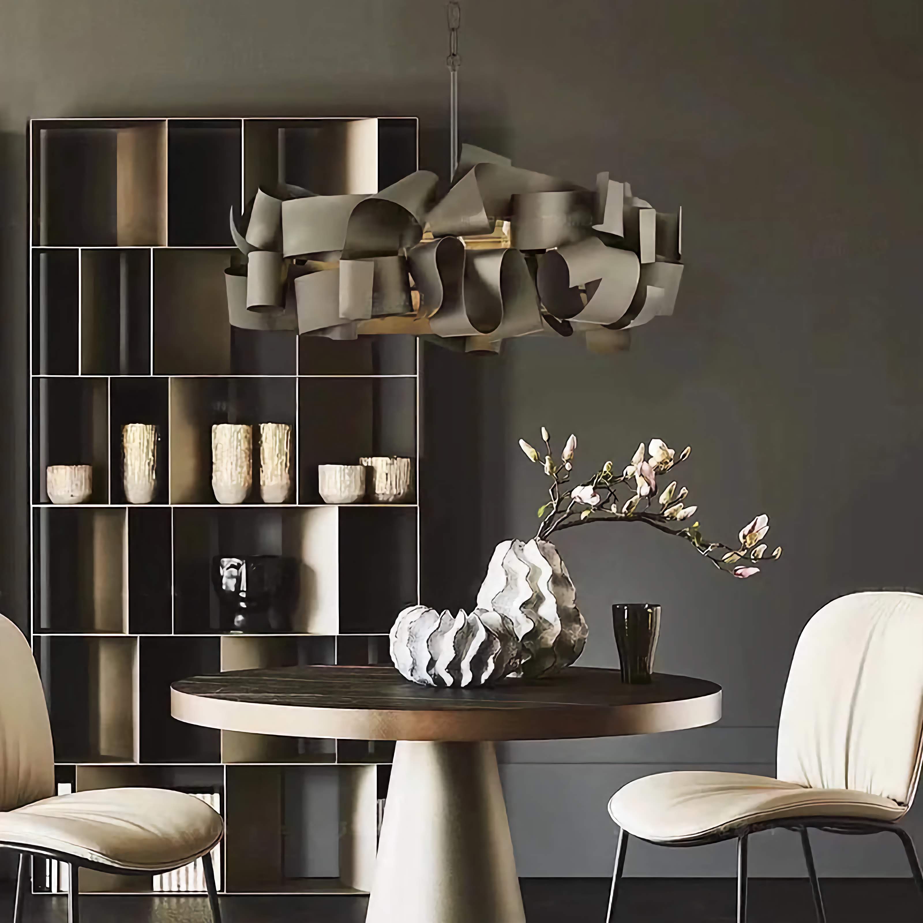 Sculptural Ribbon Chandelier 60-80cm | Hand-formed Iron Statement Light Grey or Gold Dining & Living Casalolalights