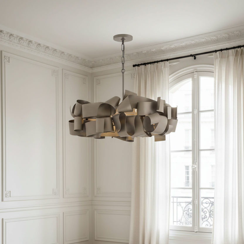 Sculptural Ribbon Chandelier 60-80cm | Hand-formed Iron Statement Light Grey or Gold Dining & Living Casalolalights