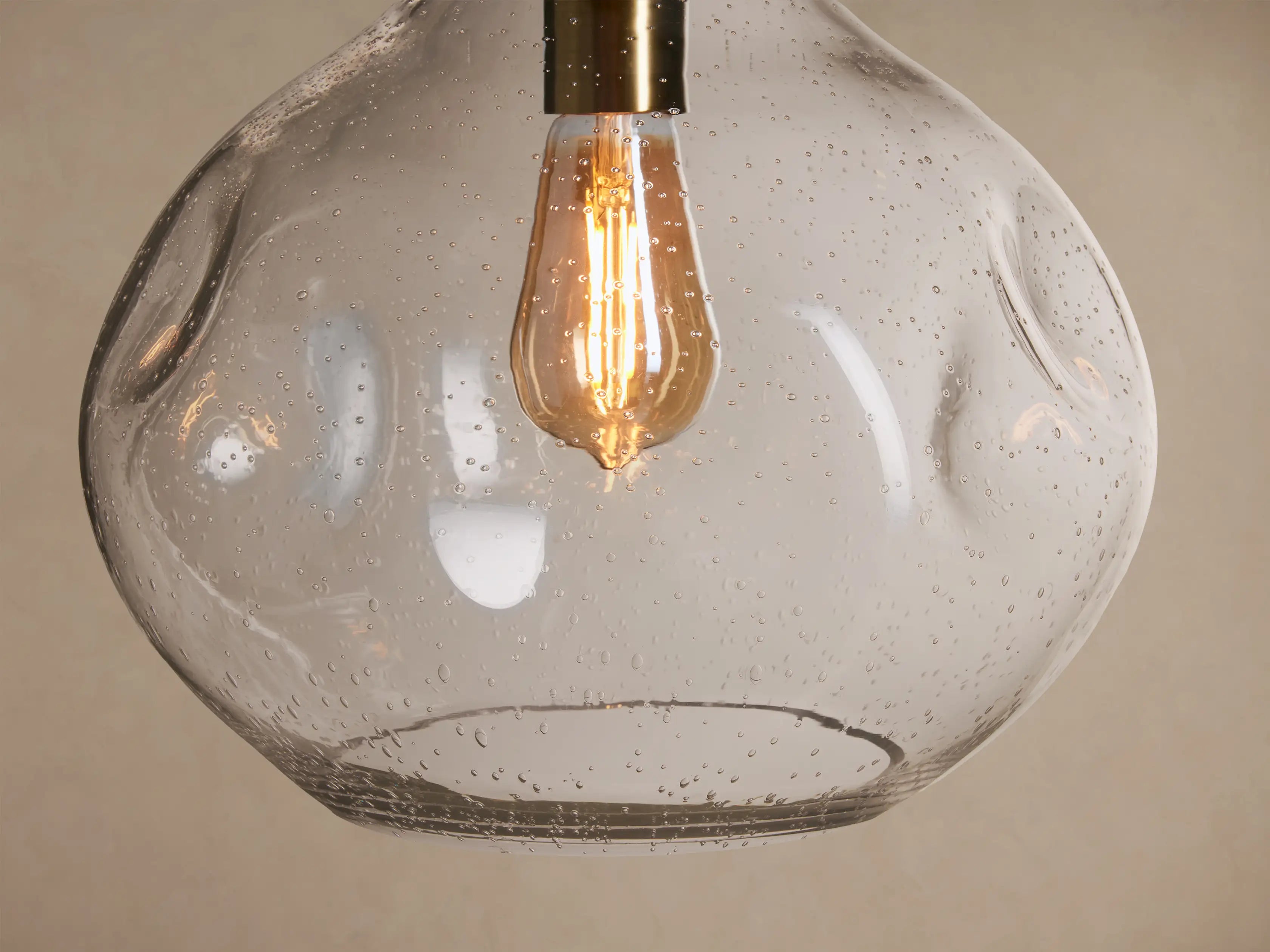 Seeded Glass Pendant Light for Kitchen Island | Clear Hand-blown Bubble 11.75 Inch Solid Brass Casalolalights Luxury