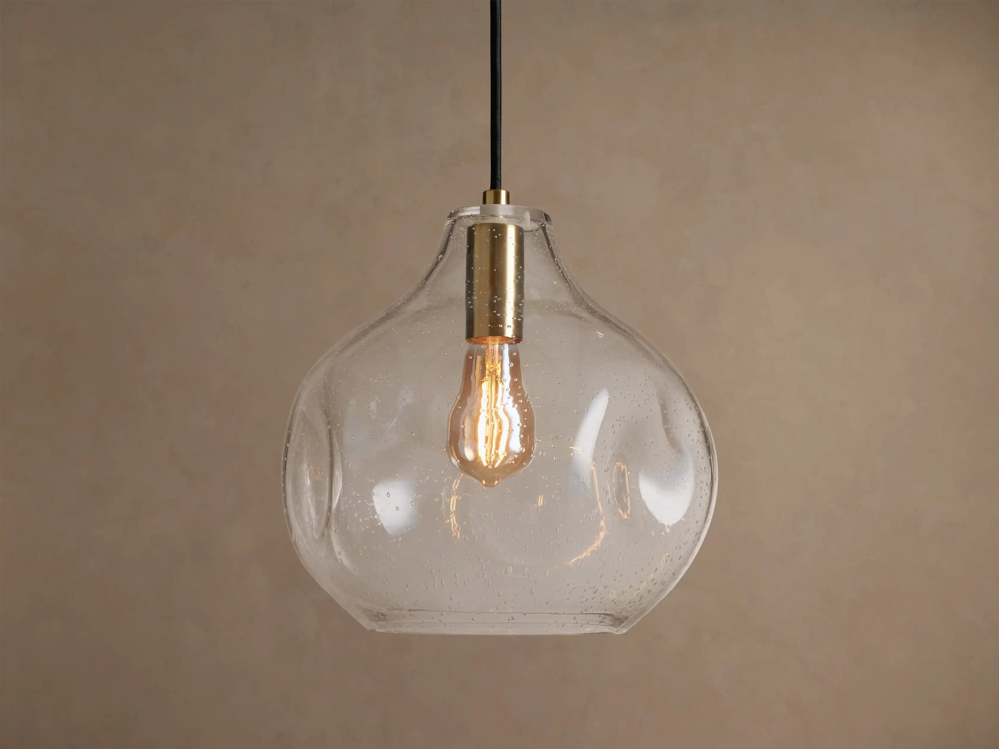 Seeded Glass Pendant Light for Kitchen Island | Clear Hand-blown Bubble 11.75 Inch Solid Brass Casalolalights Luxury
