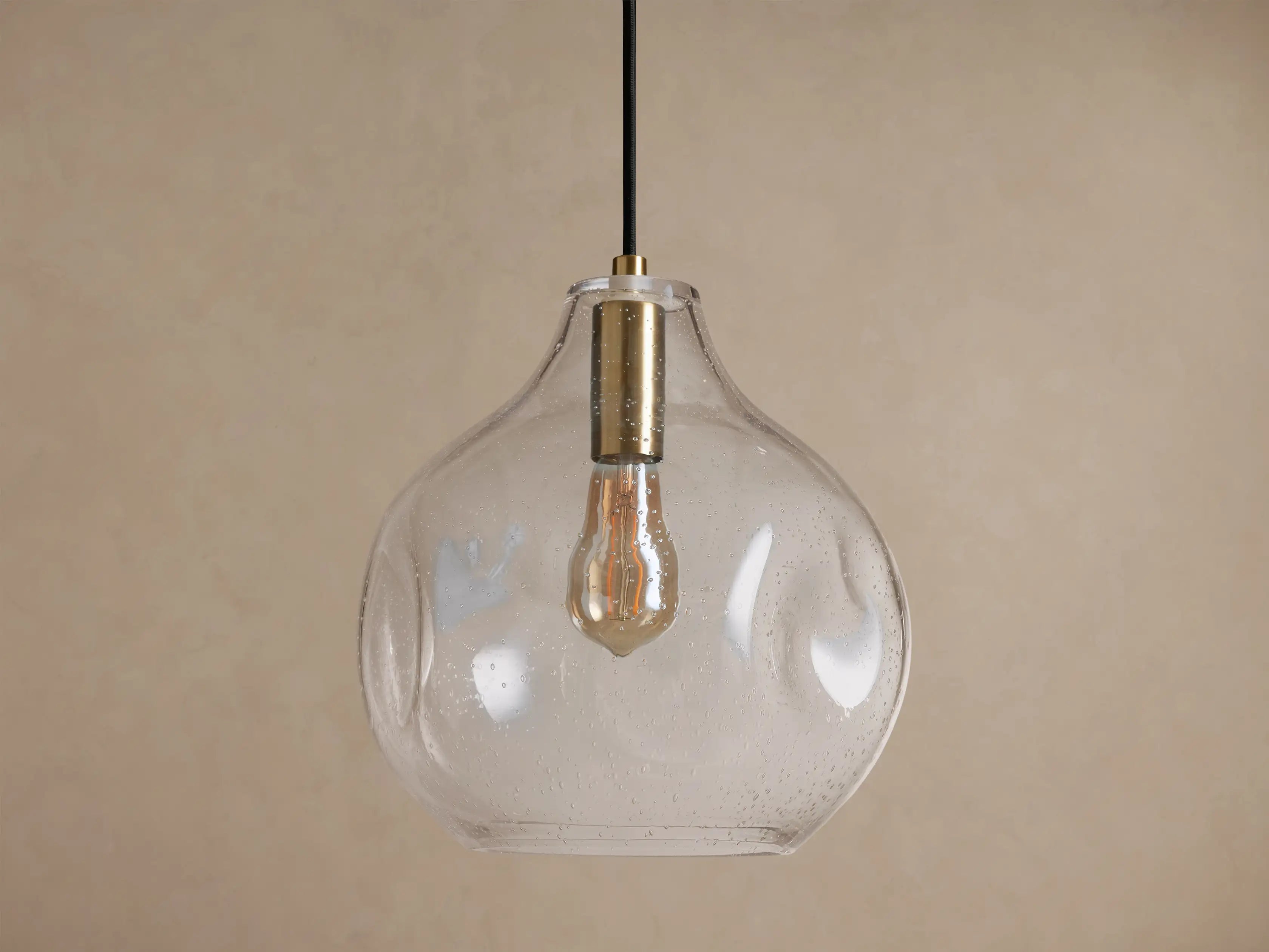 Seeded Glass Pendant Light for Kitchen Island | Clear Hand-blown Bubble 11.75 Inch Solid Brass Casalolalights Luxury