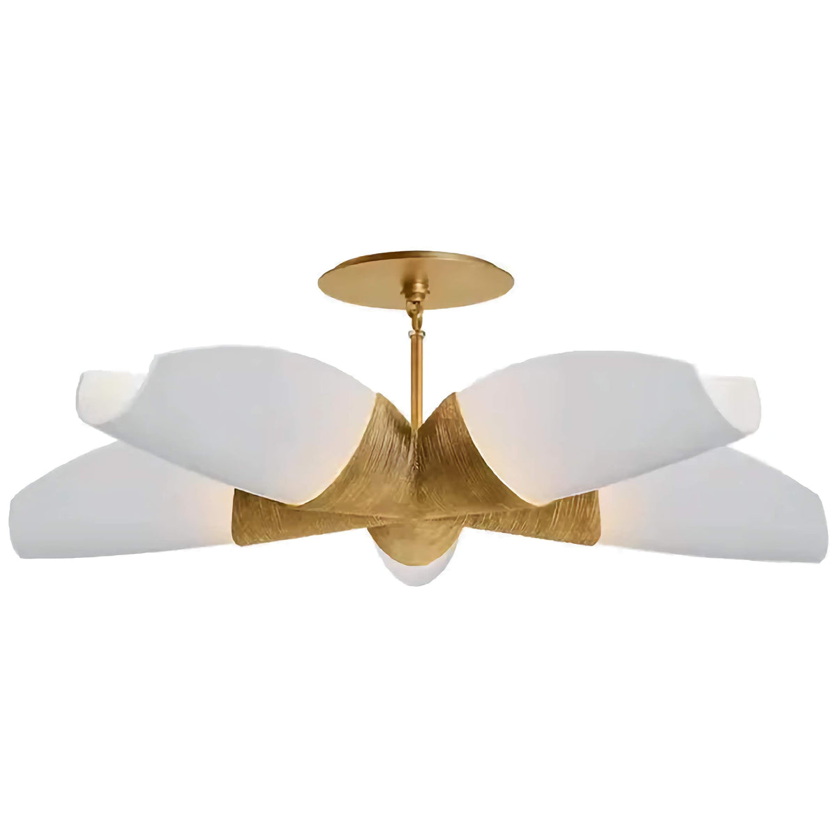 Brass Semi Flush Chandelier for Dining Room or Entry | Frosted Glass 33 Inch 5 Lights Low Ceilings Casalola Luxury