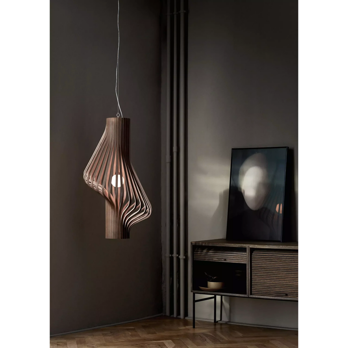 Bentwood Globe Pendant | Wood-slat & Frosted-globe Ceiling Light 48cm Scandinavian Kitchen Dining Casalolalights Luxury
