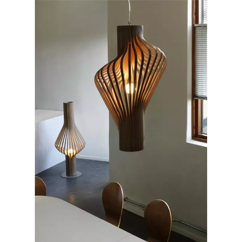 Bentwood Globe Pendant | Wood-slat & Frosted-globe Ceiling Light 48cm Scandinavian Kitchen Dining Casalolalights Luxury
