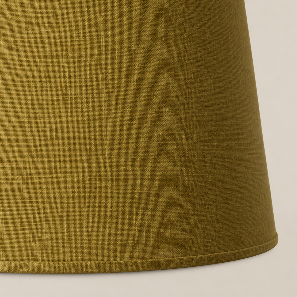 Close detail of the olive linen shade.