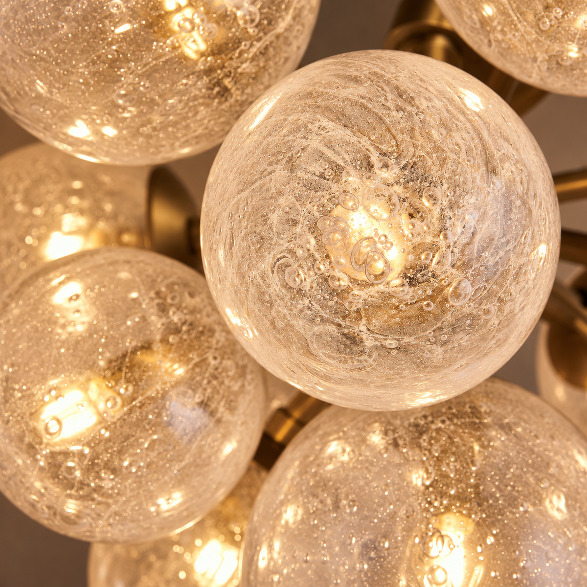 Bubble Glass Flush Mount Ceiling Light Brass | Dense Interior Bubbles Refract the 21.5 in Wide Casalola Lights Luxury