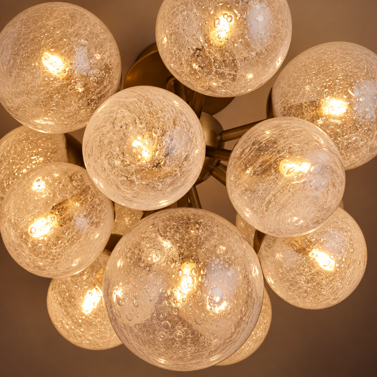 Bubble Glass Flush Mount Ceiling Light Brass | Dense Interior Bubbles Refract the 21.5 in Wide Casalola Lights Luxury