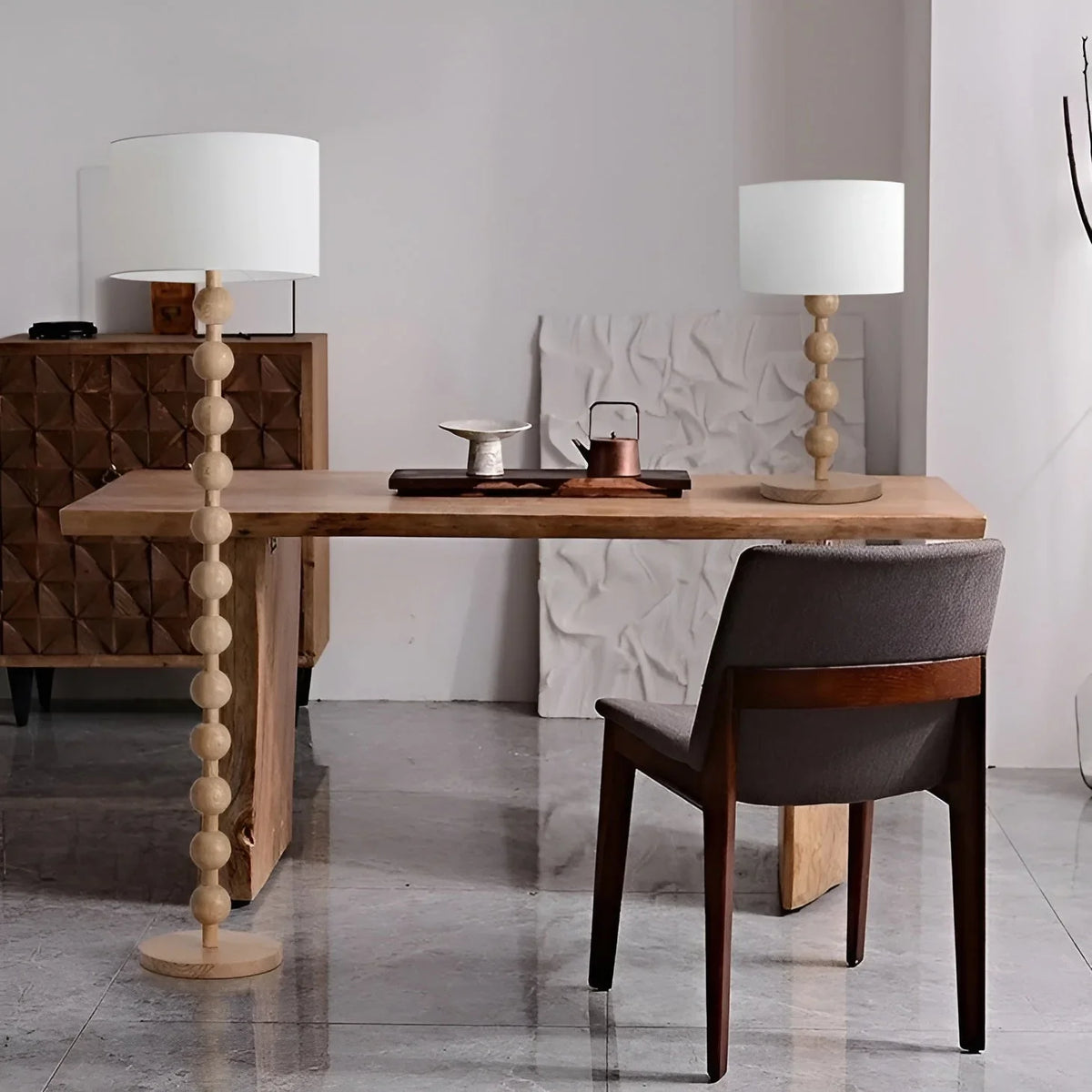Wood Floor Lamp | Japandi Linen Shade Table or Scandinavian Minimalist Bedroom & Living Room Casalolalights Luxury