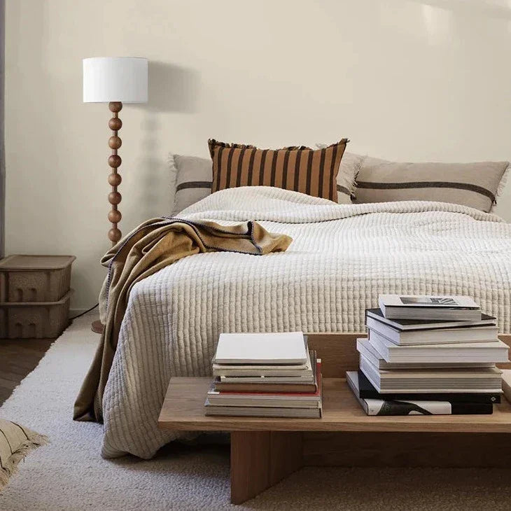 Wood Floor Lamp | Japandi Linen Shade Table or Scandinavian Minimalist Bedroom & Living Room Casalolalights Luxury