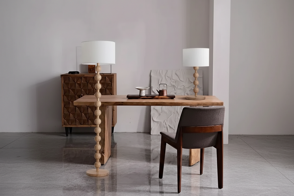 Wood Floor Lamp | Japandi Linen Shade Table or Scandinavian Minimalist Bedroom & Living Room Casalolalights Luxury